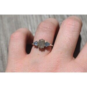 Labradorite and Montana Sapphire engagement ring raw stone ring alternative enga